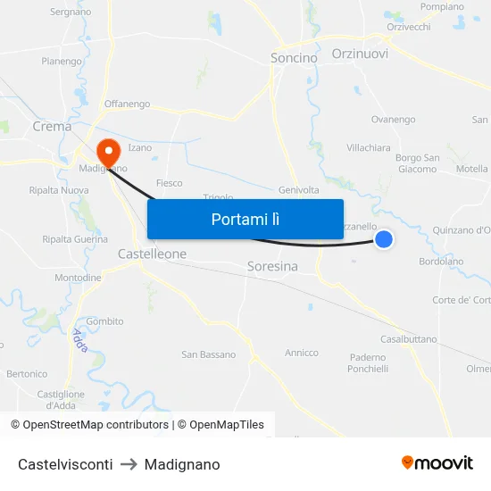 Castelvisconti to Madignano map
