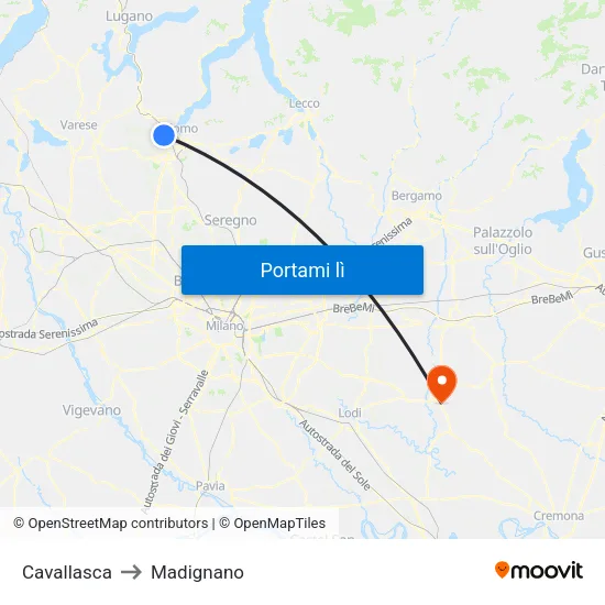 Cavallasca to Madignano map