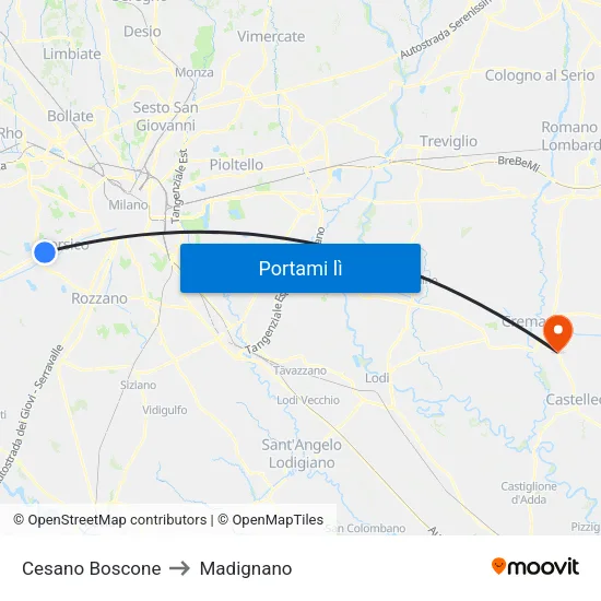 Cesano Boscone to Madignano map