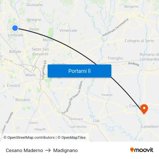 Cesano Maderno to Madignano map