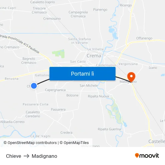 Chieve to Madignano map
