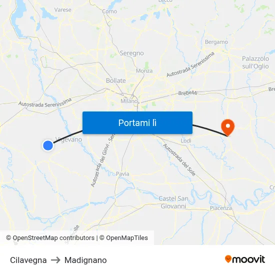 Cilavegna to Madignano map