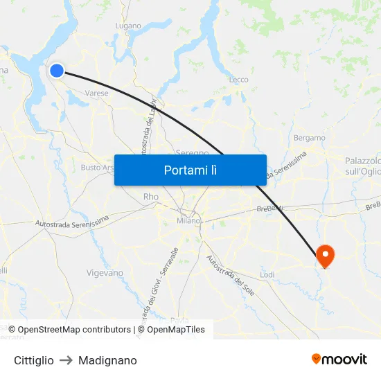 Cittiglio to Madignano map