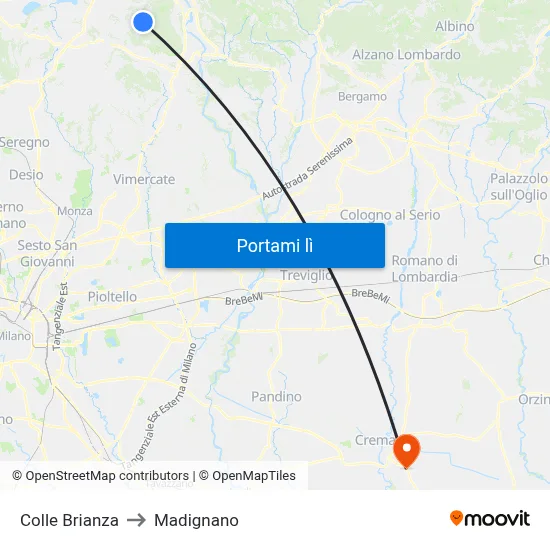 Colle Brianza to Madignano map
