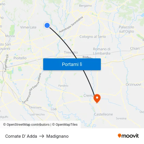Cornate D' Adda to Madignano map
