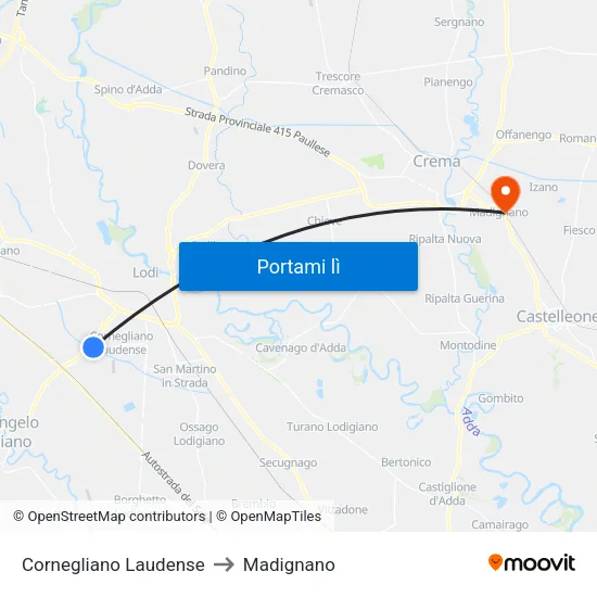 Cornegliano Laudense to Madignano map