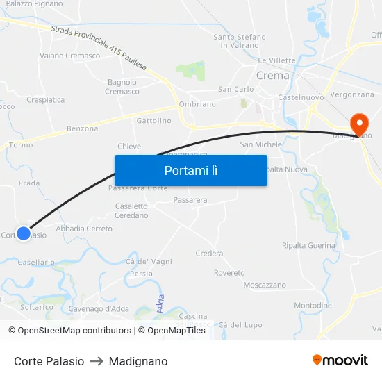 Corte Palasio to Madignano map