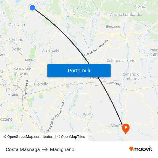 Costa Masnaga to Madignano map