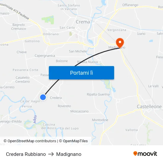 Credera Rubbiano to Madignano map