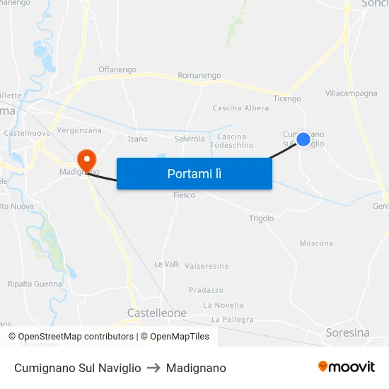 Cumignano Sul Naviglio to Madignano map