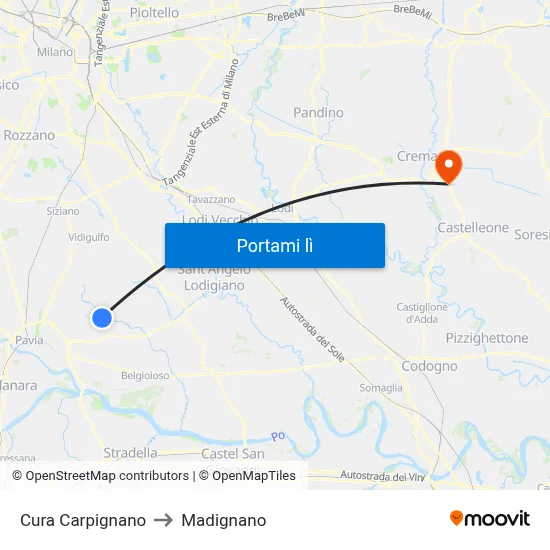 Cura Carpignano to Madignano map