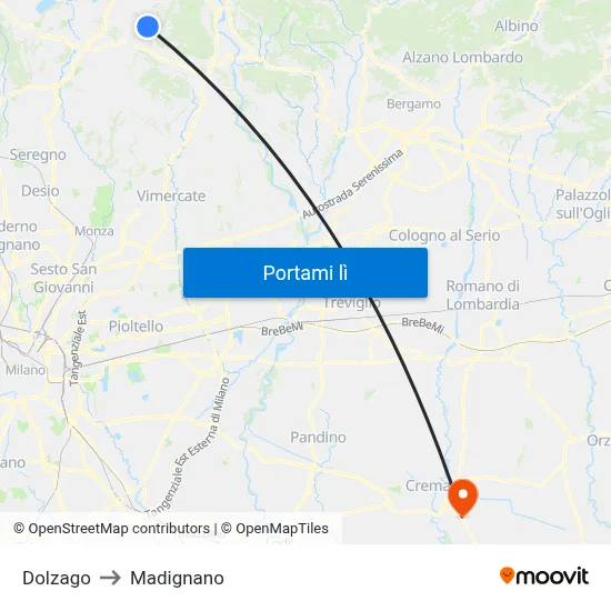 Dolzago to Madignano map
