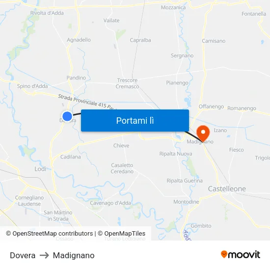 Dovera to Madignano map