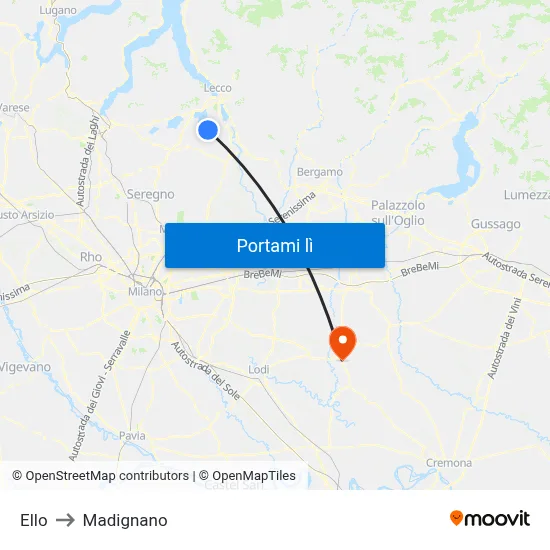 Ello to Madignano map