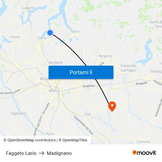 Faggeto Lario to Madignano map