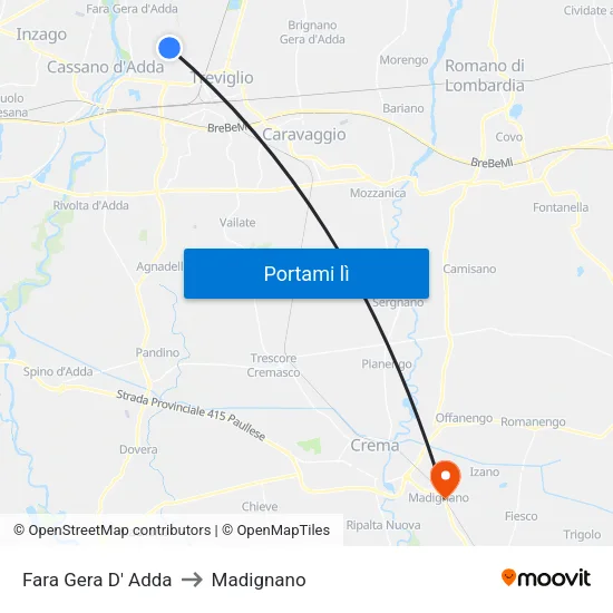 Fara Gera D' Adda to Madignano map