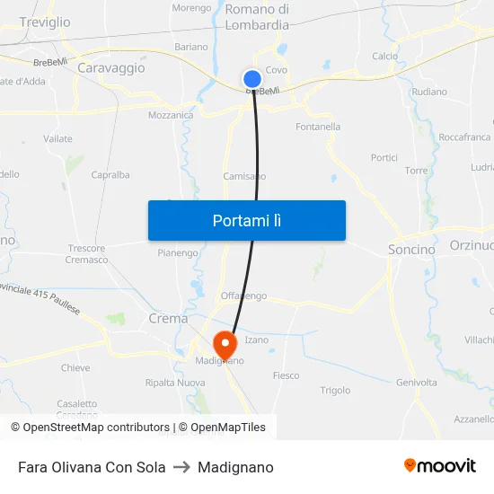 Fara Olivana Con Sola to Madignano map