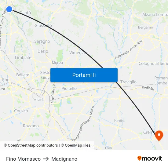 Fino Mornasco to Madignano map