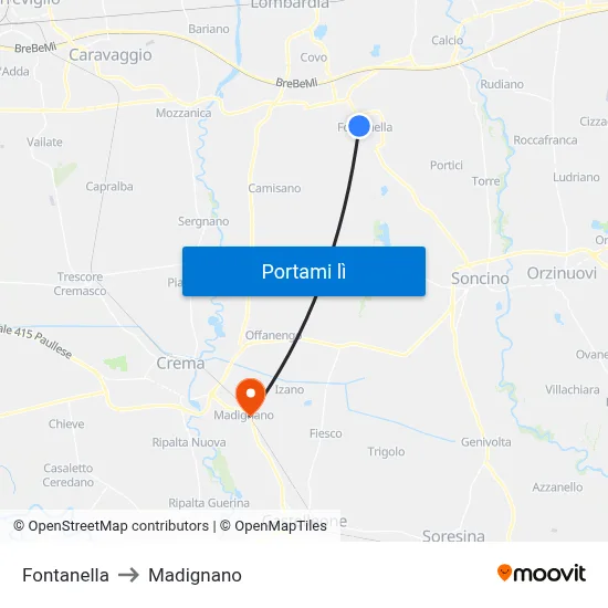 Fontanella to Madignano map