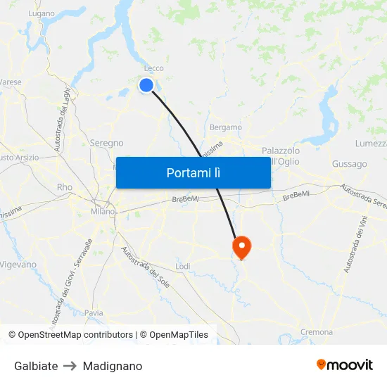 Galbiate to Madignano map
