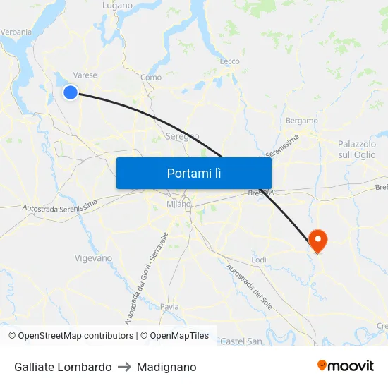 Galliate Lombardo to Madignano map