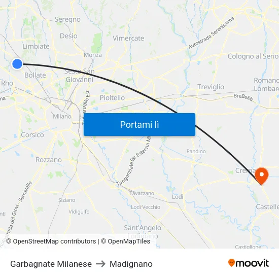 Garbagnate Milanese to Madignano map