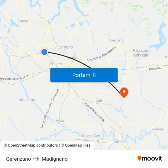 Gerenzano to Madignano map