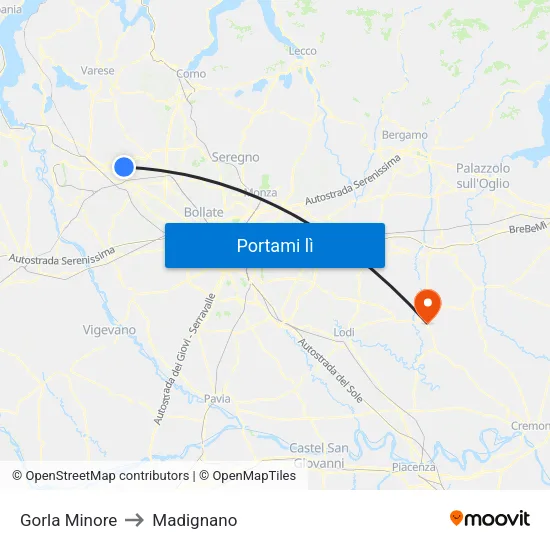 Gorla Minore to Madignano map