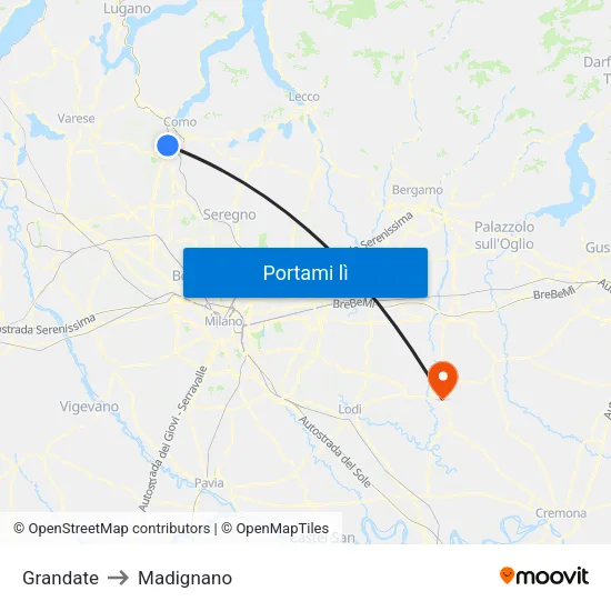 Grandate to Madignano map