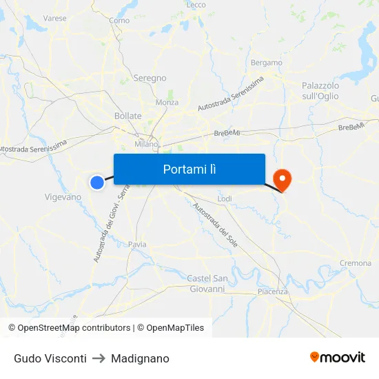 Gudo Visconti to Madignano map