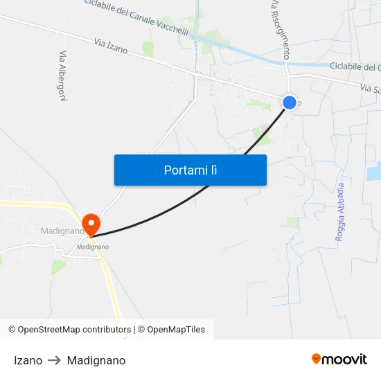 Izano to Madignano map