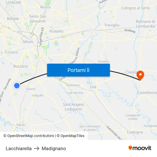 Lacchiarella to Madignano map