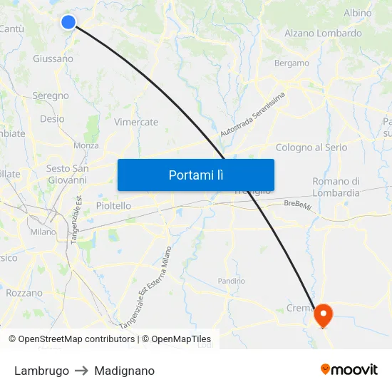 Lambrugo to Madignano map