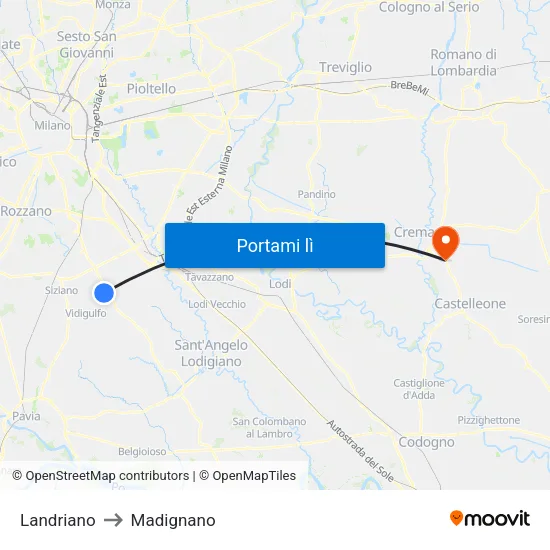 Landriano to Madignano map