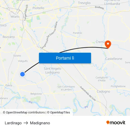 Lardirago to Madignano map