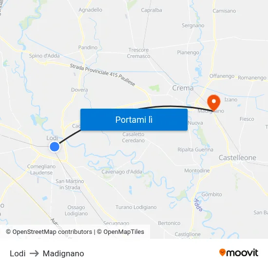 Lodi to Madignano map