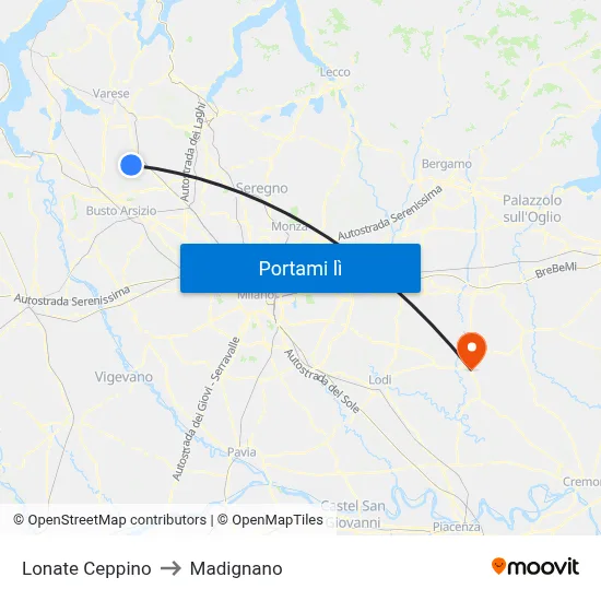Lonate Ceppino to Madignano map