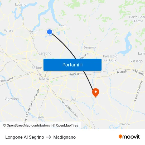 Longone Al Segrino to Madignano map