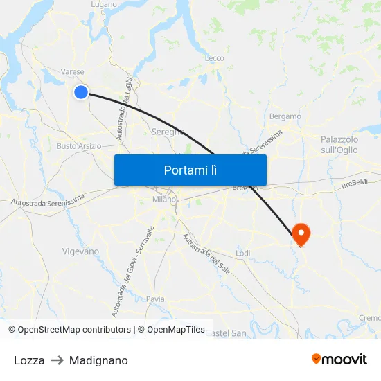 Lozza to Madignano map