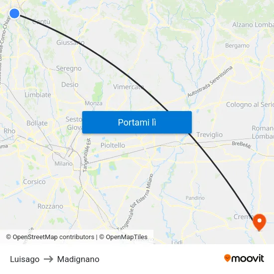 Luisago to Madignano map
