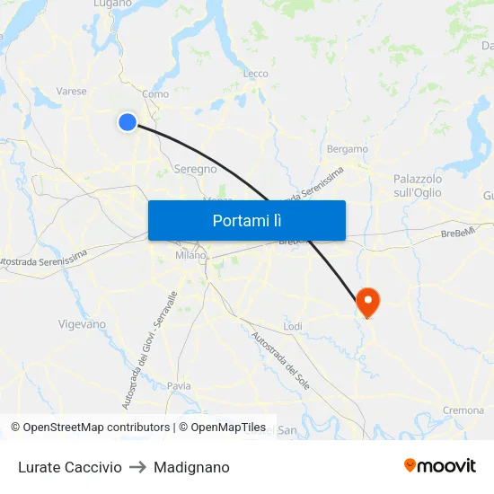 Lurate Caccivio to Madignano map