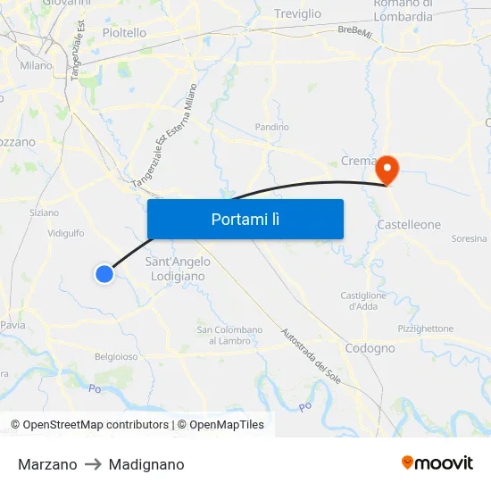 Marzano to Madignano map