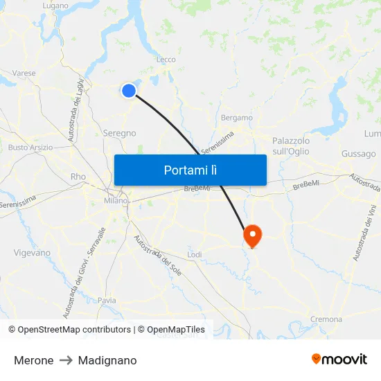 Merone to Madignano map