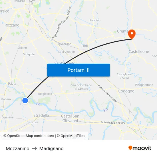 Mezzanino to Madignano map