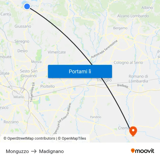 Monguzzo to Madignano map