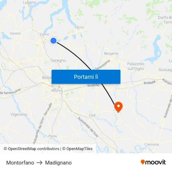 Montorfano to Madignano map
