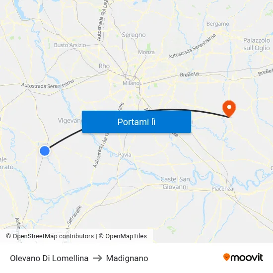 Olevano Di Lomellina to Madignano map