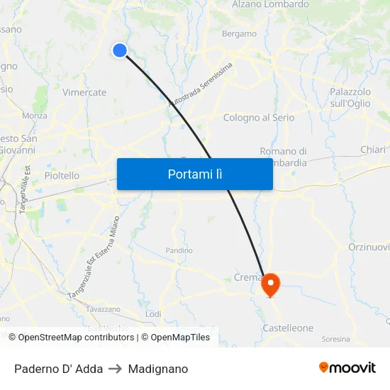 Paderno D' Adda to Madignano map