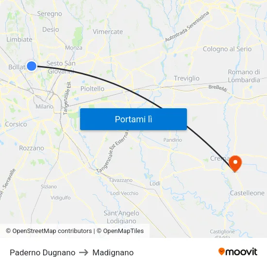 Paderno Dugnano to Madignano map