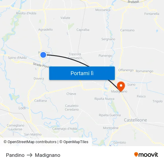 Pandino to Madignano map